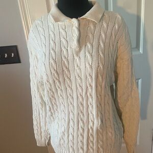 Jarrod’s Cream Vintage  Cable Knit  Sweater Size M Shoulder Pads